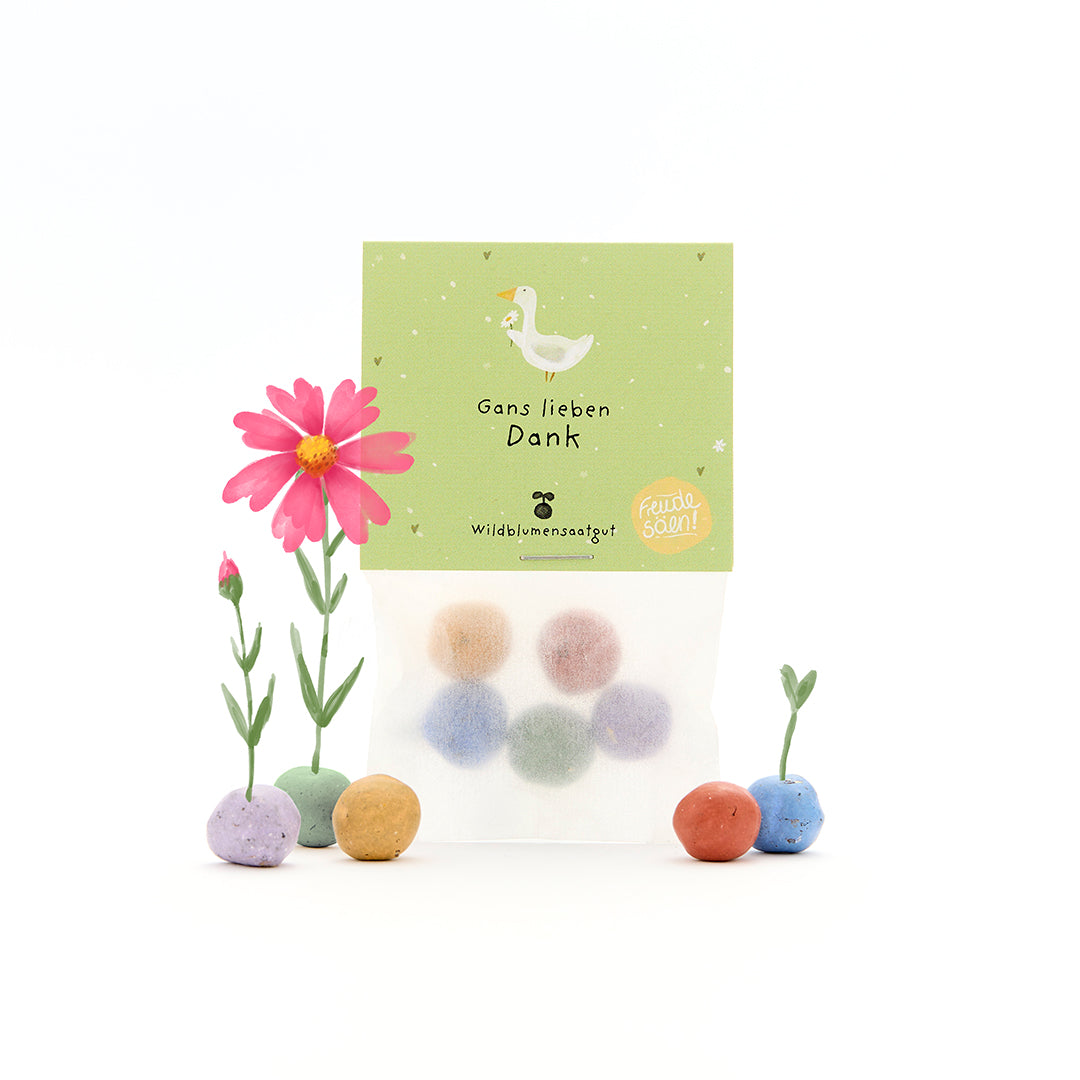 5 Blumenmurmeln im Tütchen "Gans lieben Dank"