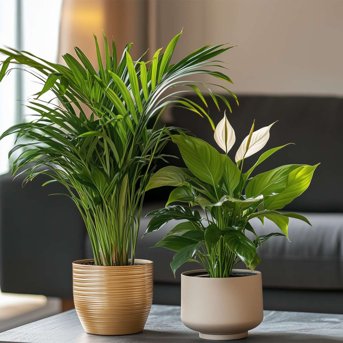 Indoor Palms Lufreinigende Pflanzen - 2 Stk - Spathiphyllum, Dypsis - Höhe 60-75Cm - ⌀17Cm