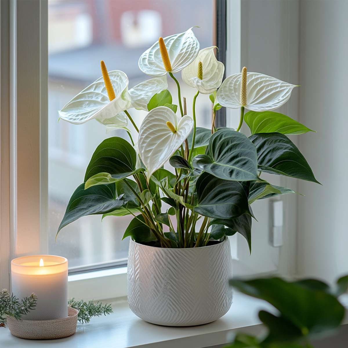Blooming Houseplants Flamingoblume - Anthurium 'Alaska White' - Höhe 55-70Cm - Ø17Cm