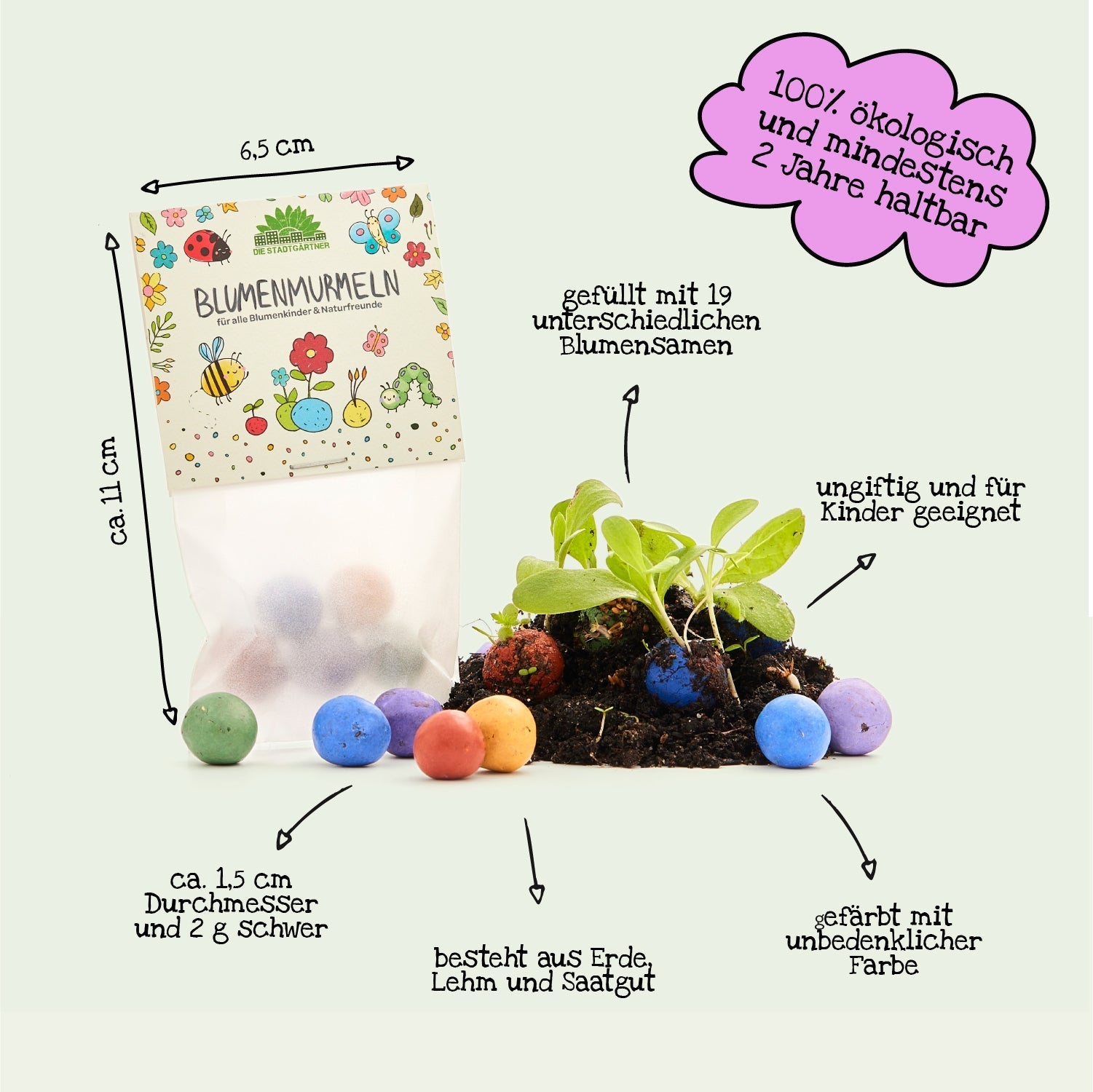 1x 5 Blumenmurmeln im Tütchen