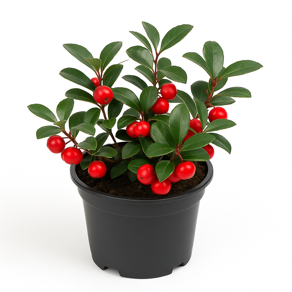 Rote Teppichbeere (Gaultheria procumbens) – immergrüner, winterharter Bodendecker mit roten Beeren – schattenverträglich, pflegeleicht & aromatisch duftend – ideal für Garten & Grabbepflanzung