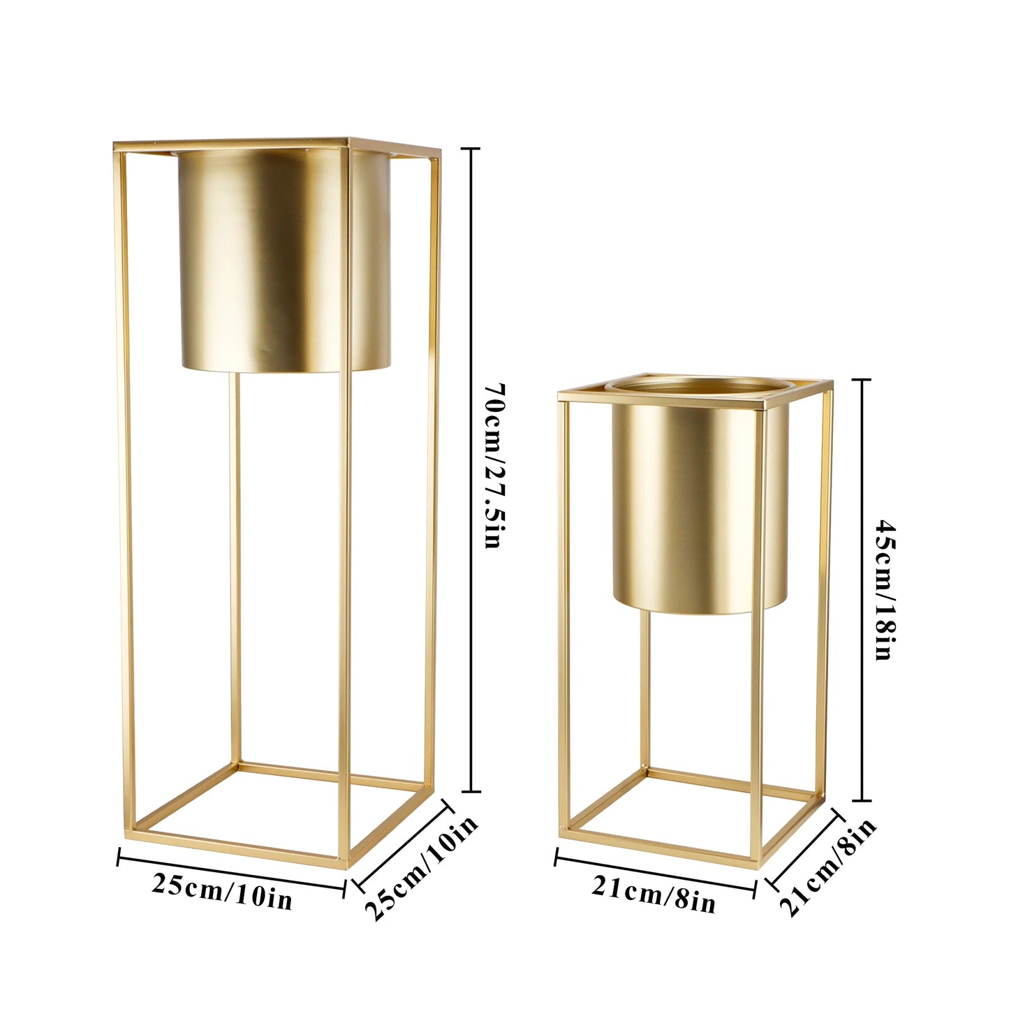 Blumenständer Set 2 Stück Metall Gold – Pflanzständer modern quadratisch für Blumentöpfe 21x45cm & 25x70cm – Pflanzenhalter Indoor für Wohnzimmer, Balkon & Events