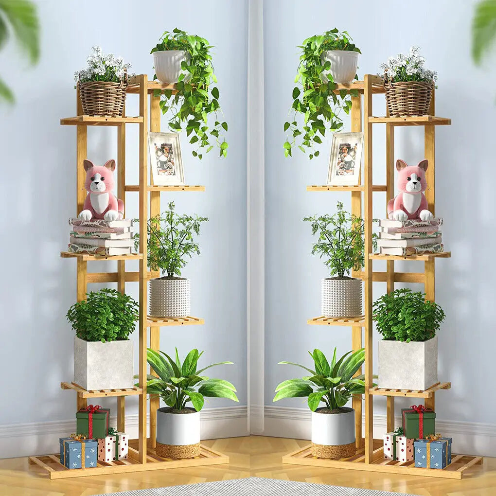 Bambus Pflanzenregal 124cm Hoch – Schwerlast Pflanzentreppe Indoor & Outdoor – Mehrstöckiges Blumenregal Holz für bis zu 50kg – Pflanzenständer für Balkon Wohnzimmer Garten