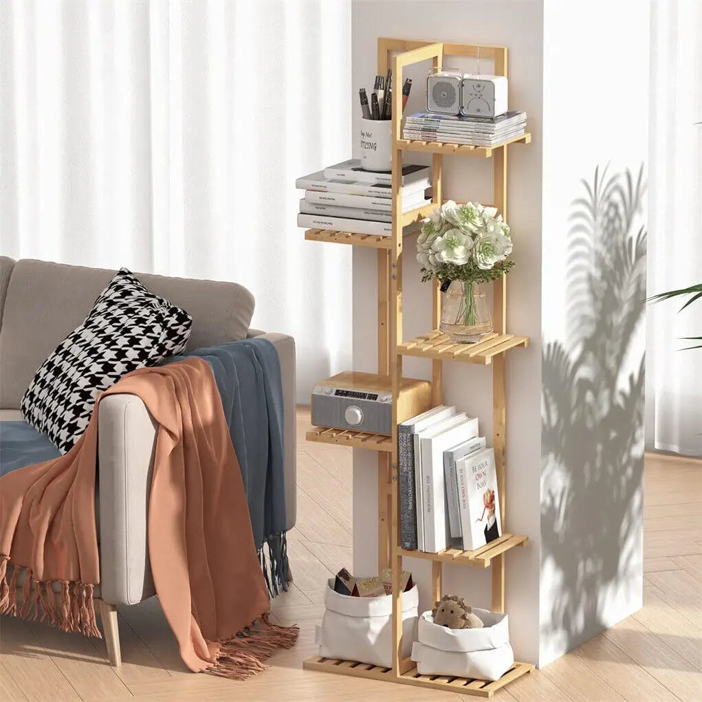 Bambus Pflanzenregal 124cm Hoch – Schwerlast Pflanzentreppe Indoor & Outdoor – Mehrstöckiges Blumenregal Holz für bis zu 50kg – Pflanzenständer für Balkon Wohnzimmer Garten
