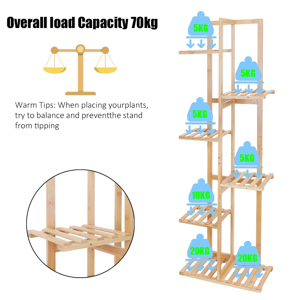 Bambus Pflanzenregal 124cm Hoch – Schwerlast Pflanzentreppe Indoor & Outdoor – Mehrstöckiges Blumenregal Holz für bis zu 50kg – Pflanzenständer für Balkon Wohnzimmer Garten