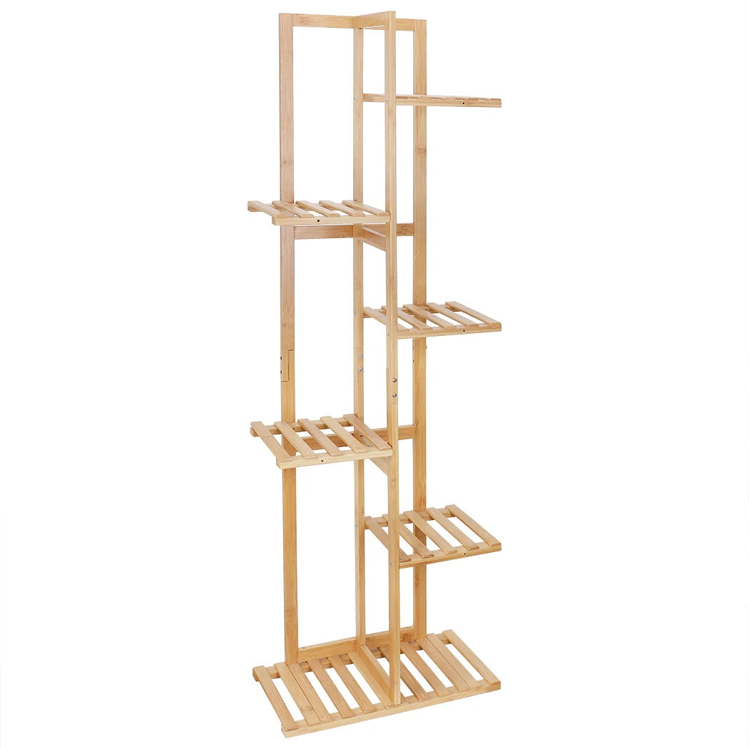 Bambus Pflanzenregal 124cm Hoch – Schwerlast Pflanzentreppe Indoor & Outdoor – Mehrstöckiges Blumenregal Holz für bis zu 50kg – Pflanzenständer für Balkon Wohnzimmer Garten