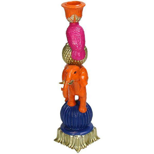 Kerzenständer „Orange Elefant“ – 26 cm – Deko-Kerzenhalter aus Polyresin – Tierfigur – Für Stabkerzen – Wohnaccessoire & Geschenkidee