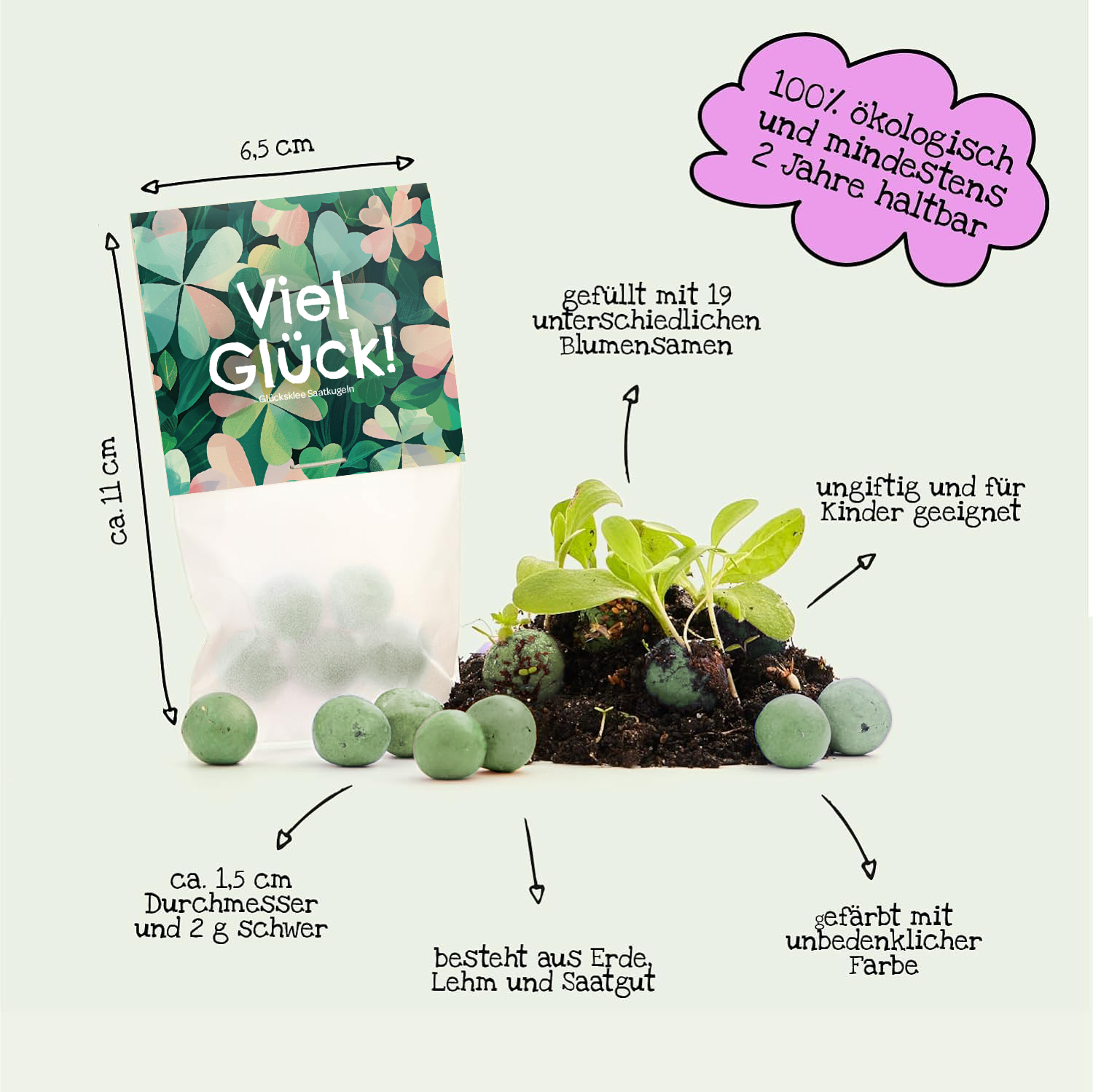 10x5 Blumenmurmeln im Tütchen "Viel Glück"