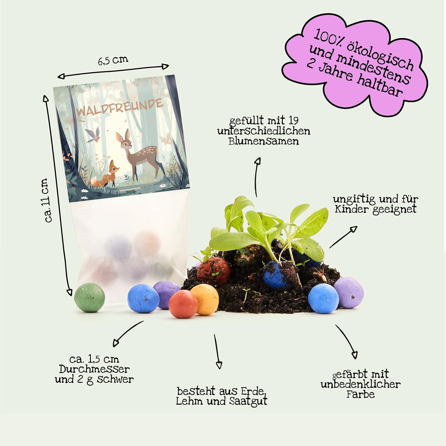 10x5 Blumenmurmeln im Tütchen – Waldfreunde