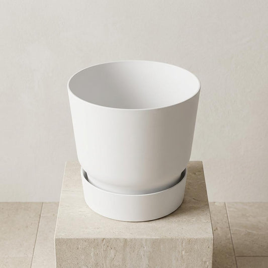 Pflanztopf Greenville Round Weiß – D20cm x H18cm – Moderner Blumentopf mit Wasserspeicher – Für Innen & Außen – Aus recyceltem Kunststoff – Mattweiß
