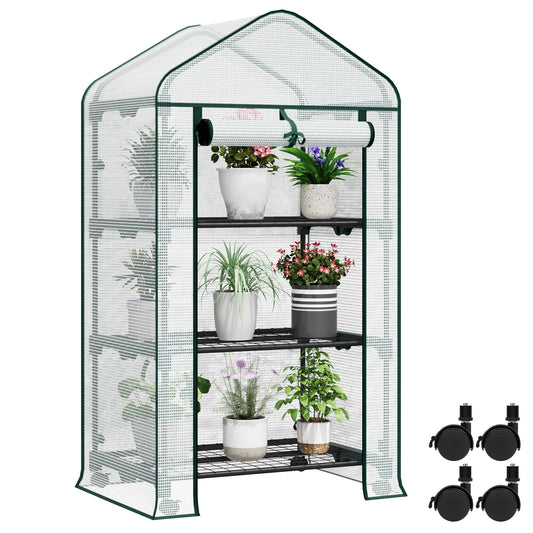 WOLTU Garden Greenhouse Plants Flowers House with Wheels Roll-Up Door 3 Shelves Winter Protection Outdoor