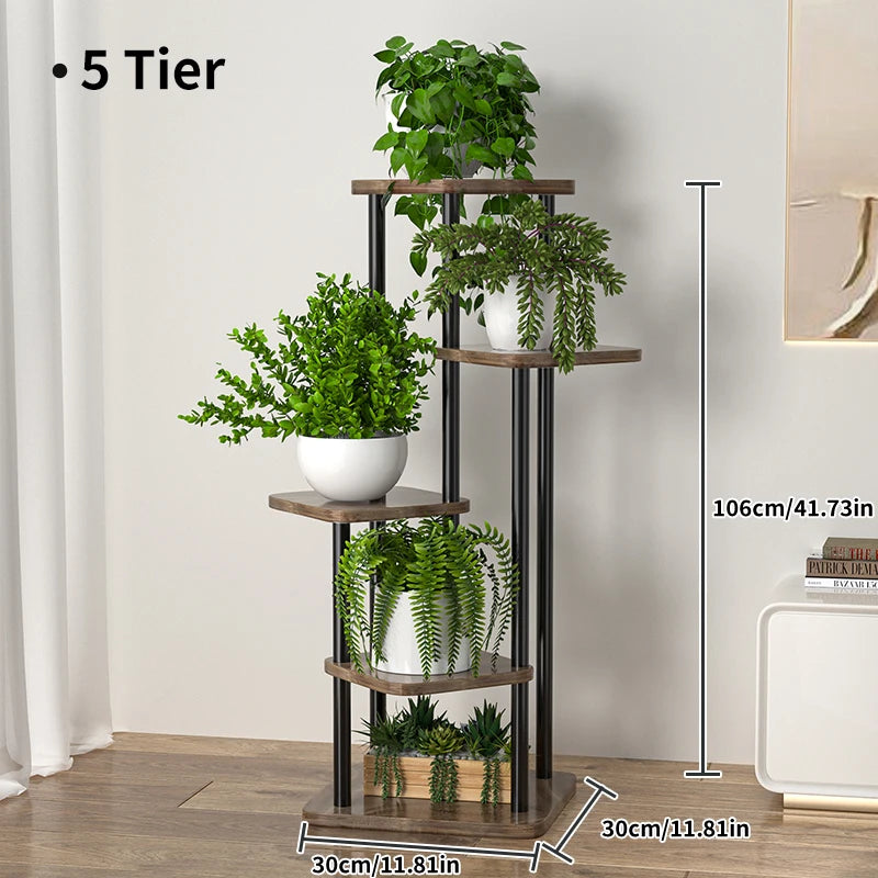 Pflanzenregal Metall schwarz mit 6/7/8 Ebenen – Blumenständer Eisen Pflanzständer für drinnen & draußen – Pflanzenhalter Regal für Garten, Balkon & Wohnzimmer