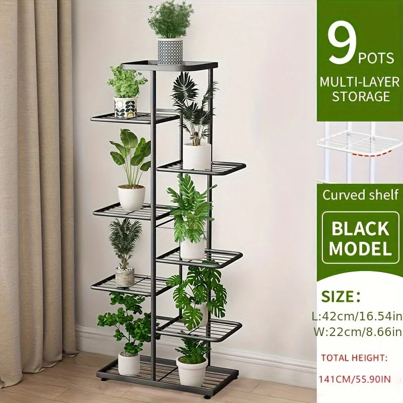Pflanzenregal Metall schwarz mit 6/7/8 Ebenen – Blumenständer Eisen Pflanzständer für drinnen & draußen – Pflanzenhalter Regal für Garten, Balkon & Wohnzimmer
