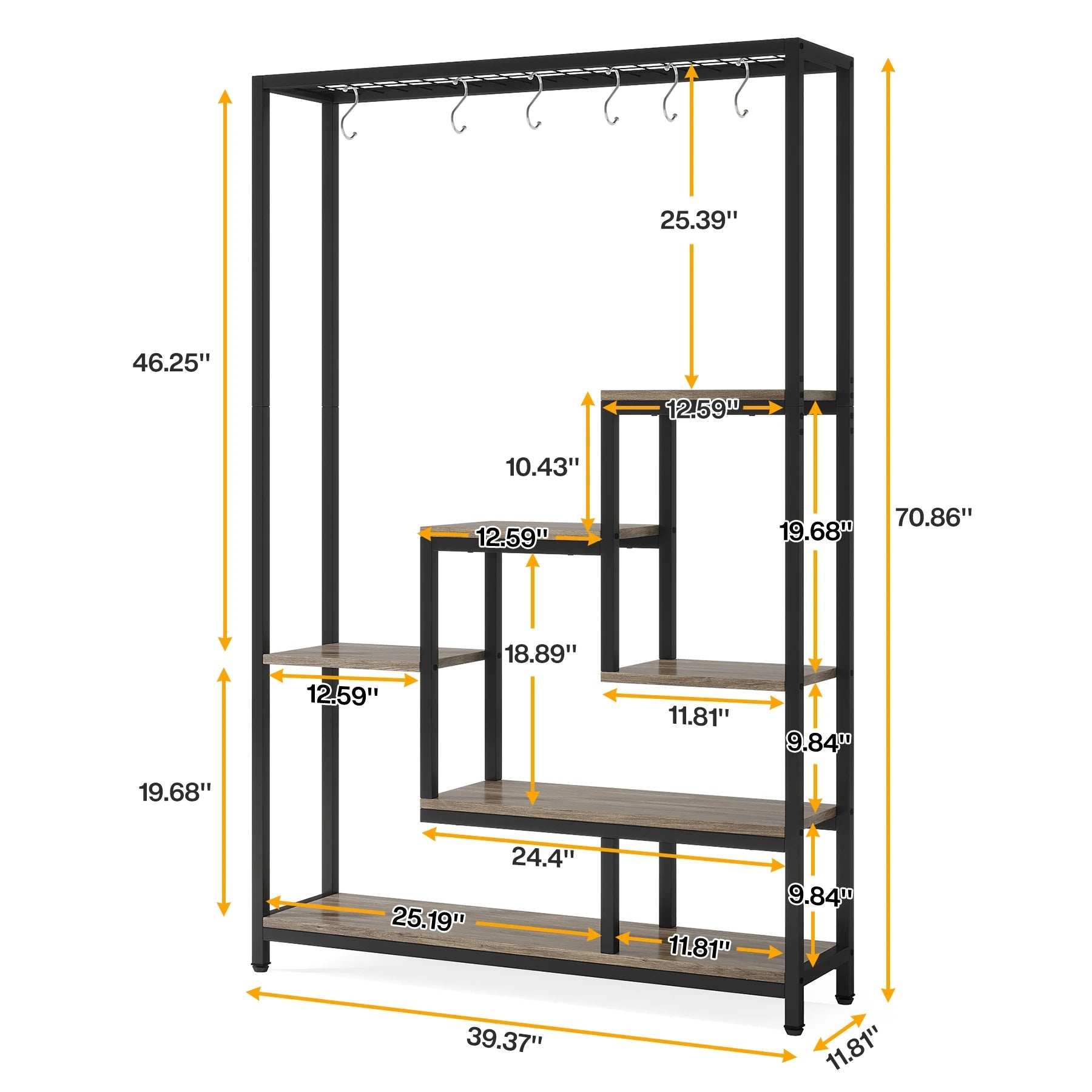 Tribesigns 5 Tiers Tall Indoor Plant Stand 70.9 inches Large Metal Plant Shelf with 10 PC S Hanging Hooks for Garden