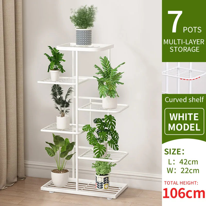Pflanzenregal Metall schwarz mit 6/7/8 Ebenen – Blumenständer Eisen Pflanzständer für drinnen & draußen – Pflanzenhalter Regal für Garten, Balkon & Wohnzimmer