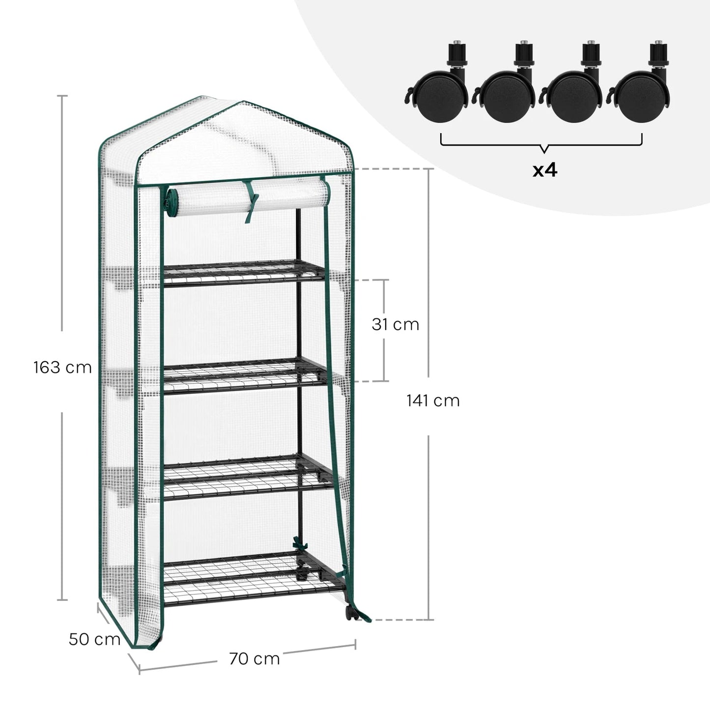 WOLTU Garden Greenhouse Plants Flowers House with Wheels Roll-Up Door 3 Shelves Winter Protection Outdoor
