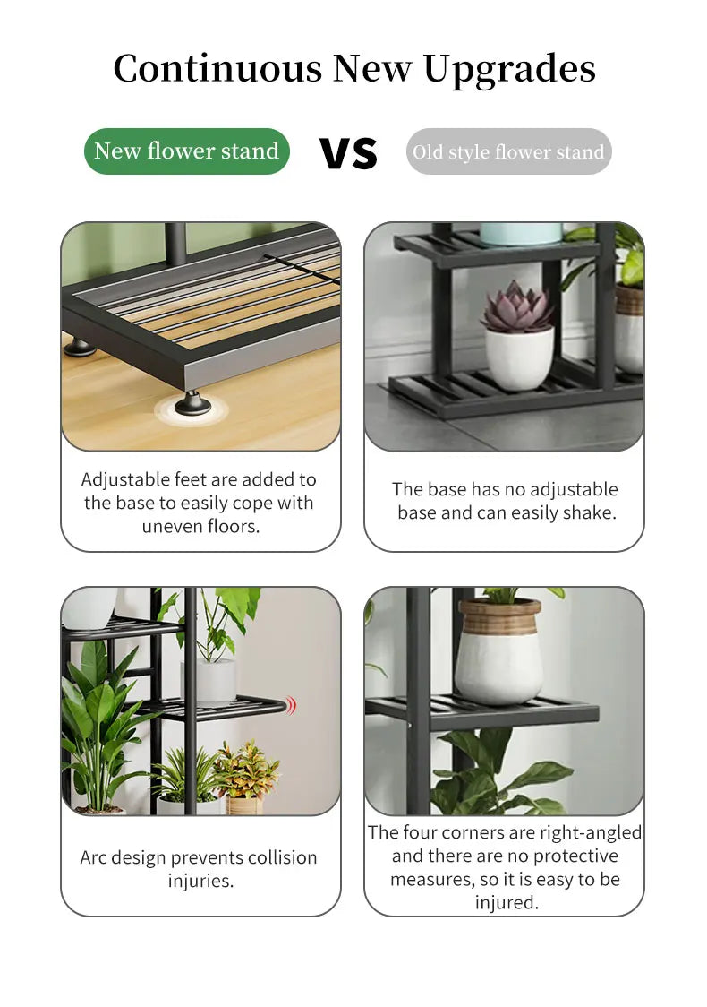 Pflanzenregal Metall schwarz mit 6/7/8 Ebenen – Blumenständer Eisen Pflanzständer für drinnen & draußen – Pflanzenhalter Regal für Garten, Balkon & Wohnzimmer