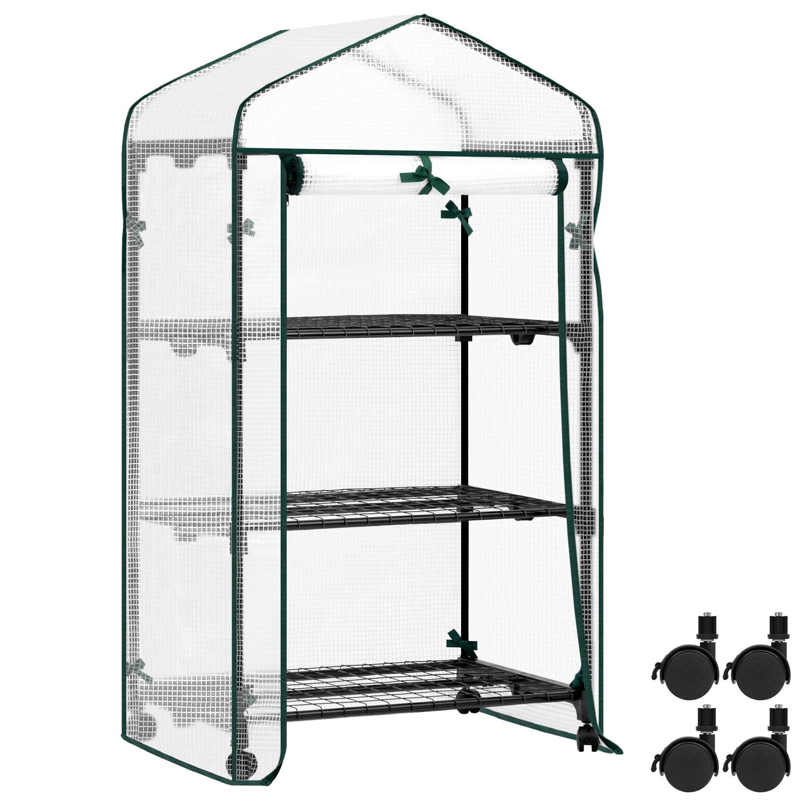 WOLTU Garden Greenhouse Plants Flowers House with Wheels Roll-Up Door 3 Shelves Winter Protection Outdoor