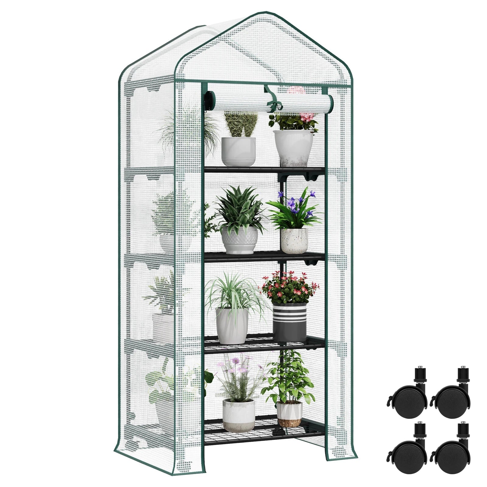 WOLTU Garden Greenhouse Plants Flowers House with Wheels Roll-Up Door 3 Shelves Winter Protection Outdoor
