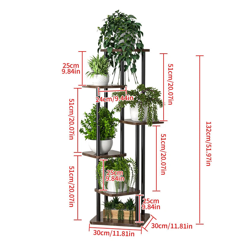 Pflanzenregal Metall schwarz mit 6/7/8 Ebenen – Blumenständer Eisen Pflanzständer für drinnen & draußen – Pflanzenhalter Regal für Garten, Balkon & Wohnzimmer