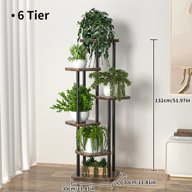 Pflanzenregal Metall schwarz mit 6/7/8 Ebenen – Blumenständer Eisen Pflanzständer für drinnen & draußen – Pflanzenhalter Regal für Garten, Balkon & Wohnzimmer