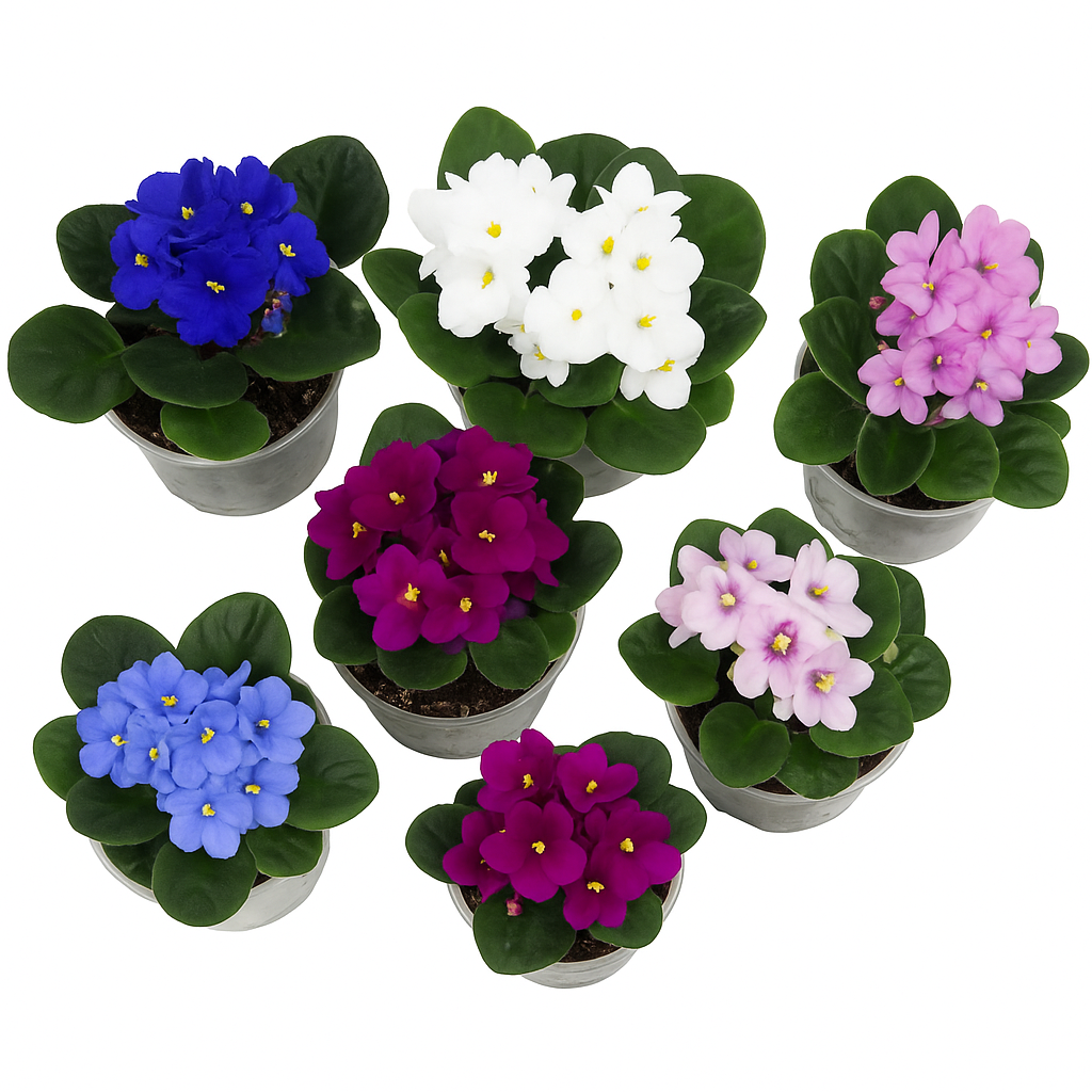 Usambaraveilchen (Saintpaulia) im Farbmix – 6er Set bunte Zimmerpflanzen – pflegeleichte Blühpflanzen für Innenräume – ideal für Fensterbank & Büro – dekorativ & langlebig