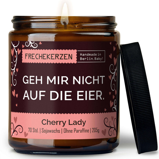 Duftkerze mit Deckel und Spruch „geh mir nicht auf die eier“ – Lustige Kerze im Glas – Humorvolle Geschenkidee & freche Deko