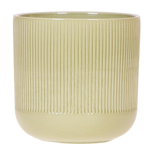 Flare Dekotopf Green – Ø12cm – Grüner Blumentopf mit Rillenstruktur – Retro-Design im Stil der Bold Seventies – Für Innenräume & stilvolle Pflanzenpräsentation