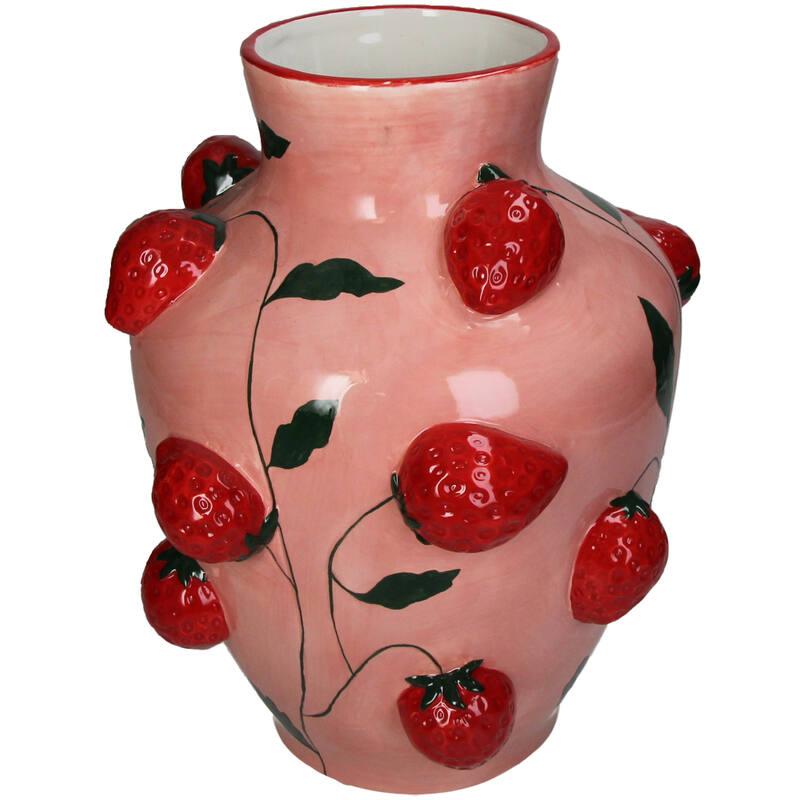 Vase Aardbei Dolomit – 25,3cm – bunte Erdbeer-Dekoration – Blumenvase & Dekoobjekt für Tisch, Regal oder Fensterbank