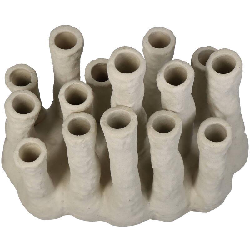 Blumenhalter XL Koralle – Ecru – Mehrfachvase aus Keramik – Dekorativer Blumenhalter für Trockenblumen & Arrangements – Maße 27×16×24 cm