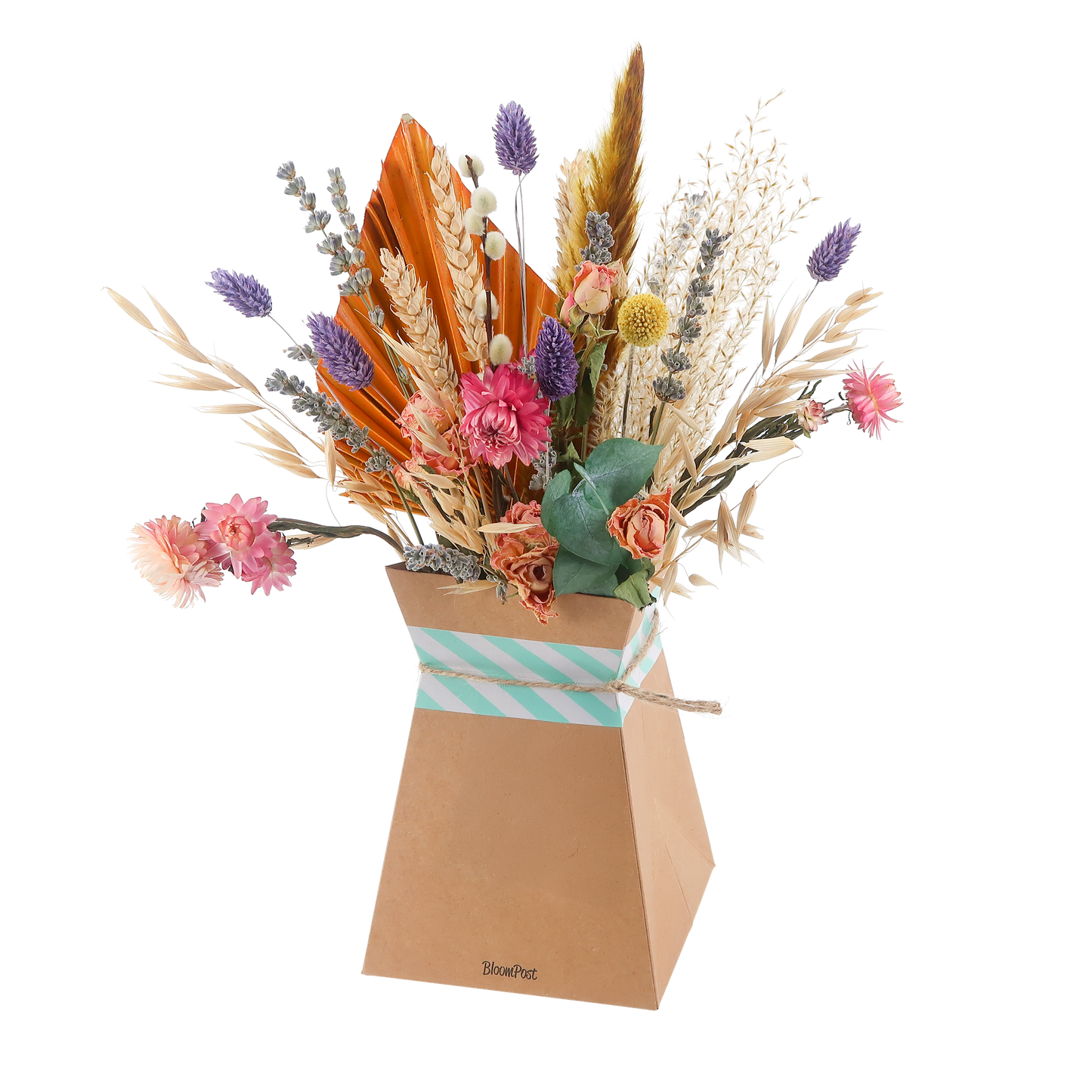 Getrocknete Blumen Pastel + faltbare Vase – Trockenblumenstrauß – Stilvolles Geschenk – Dauerhafte Dekoration – ca. 30 cm
