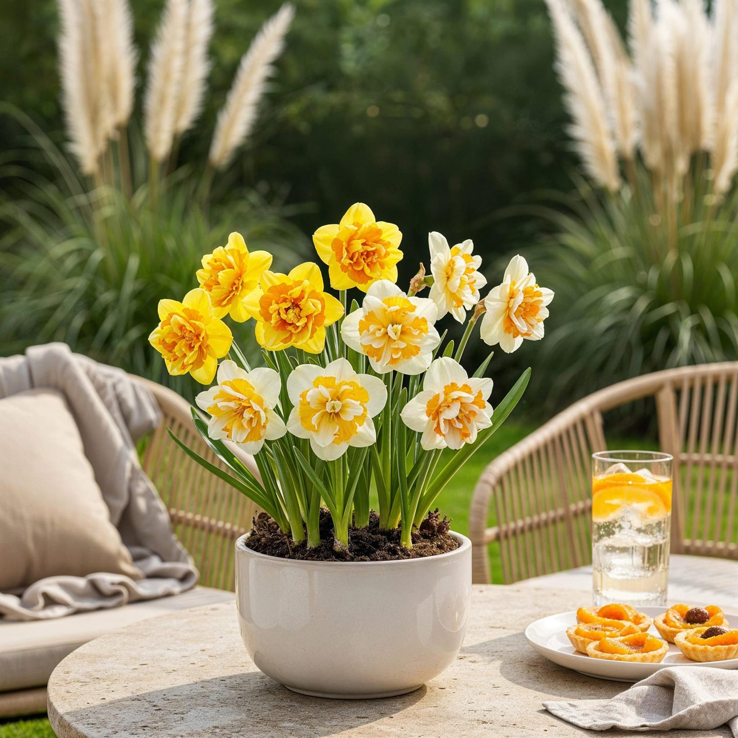 GreenboutiQ - Blumenzwiebeln - Narcis Double Mix - Farben Gelb und Weiß - 10 Stück - Zwiebelgröße 12/14 - XXL Pack