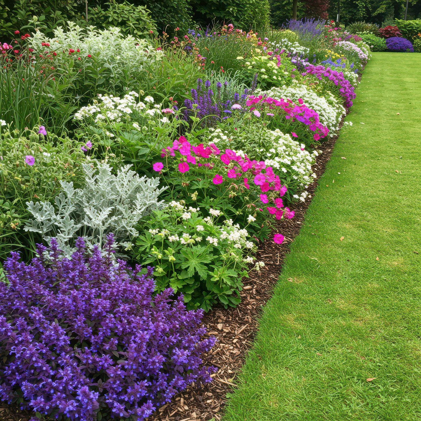 Staudenset – Bodendecker – 24 Stauden für 3 m² – Bunte Blühpflanzen – Pflegeleicht – Unkrauthemmend – Für sonnige Standorte – Ø11 cm