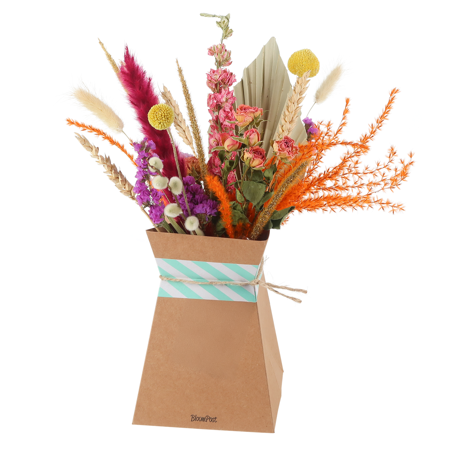 Getrocknete Blumen + faltbare Vase – Blumenstrauß ca. 30 cm – Stilvolles Trockenblumen-Set – Trendiges & zeitloses Geschenk für Zuhause & Büro