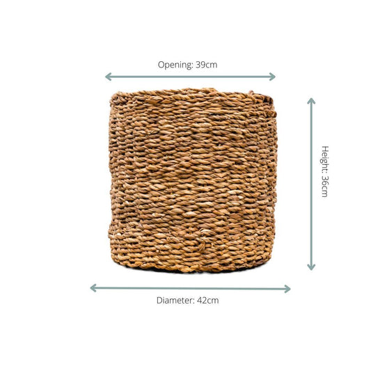 Dekokorb Ido – Ø42 cm x H36 cm – Großer Seegraskorb – Natur-Aufbewahrungskorb für Pflanzen, Wäsche & Deko – Boho-Stil – Handgeflochten