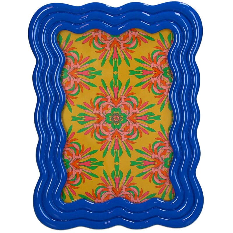 Fotorahmen Gebogenes Polyresin Blau – Moderner, geschwungener Bilderrahmen – Stilvolle Dekoration für Sideboard, Nachttisch & Regal – Zeitloses Wohnaccessoire
