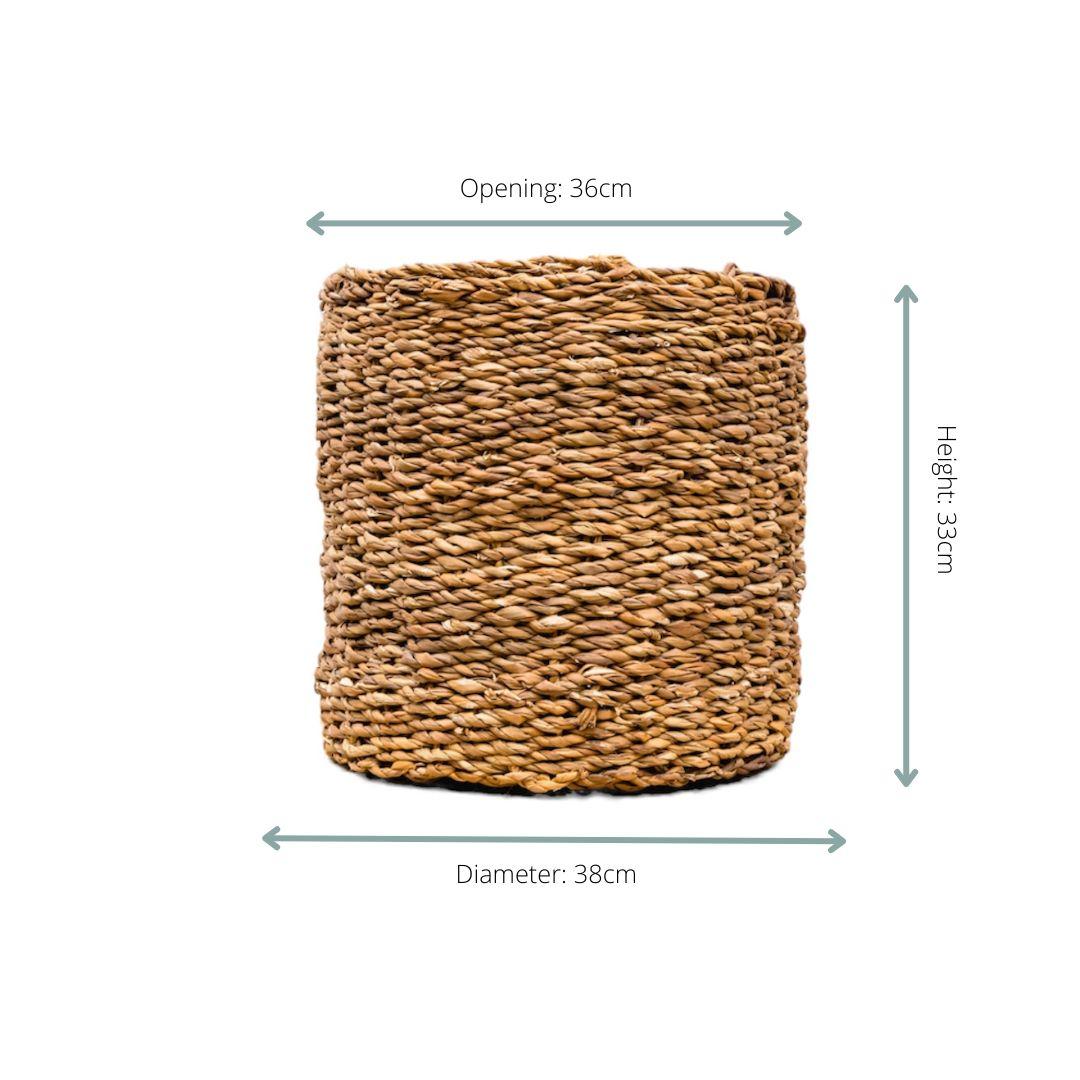 Dekokorb Ido – Ø38 cm x H33 cm – Naturkorb aus Seegras – dekorativer Aufbewahrungskorb – für Wohnzimmer, Bad & Terrasse – Boho-Stil