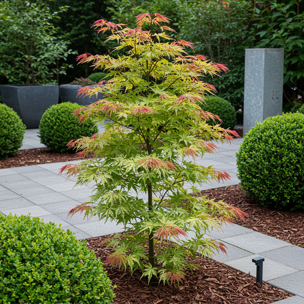 Japanischer Ahorn Acer palmatum 'Phoenix' – Rosa-Rot – Balkon- & Gartenpflanze – Ø19 cm Topf – Ca. 70 cm hoch – Handförmiges Laub mit intensiver Herbstfärbung
