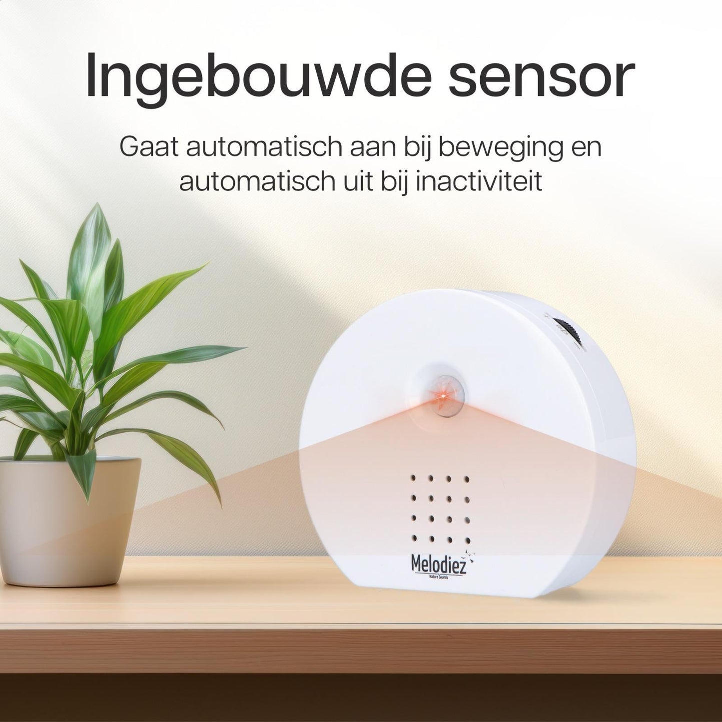 Melodiez Musikbox Weiß – Naturklänge mit Bewegungssensor – Kompakte Soundbox für beruhigende Vogelstimmen, Meeresrauschen & Dschungelklänge – Inklusive Batterien – Elegantes Design