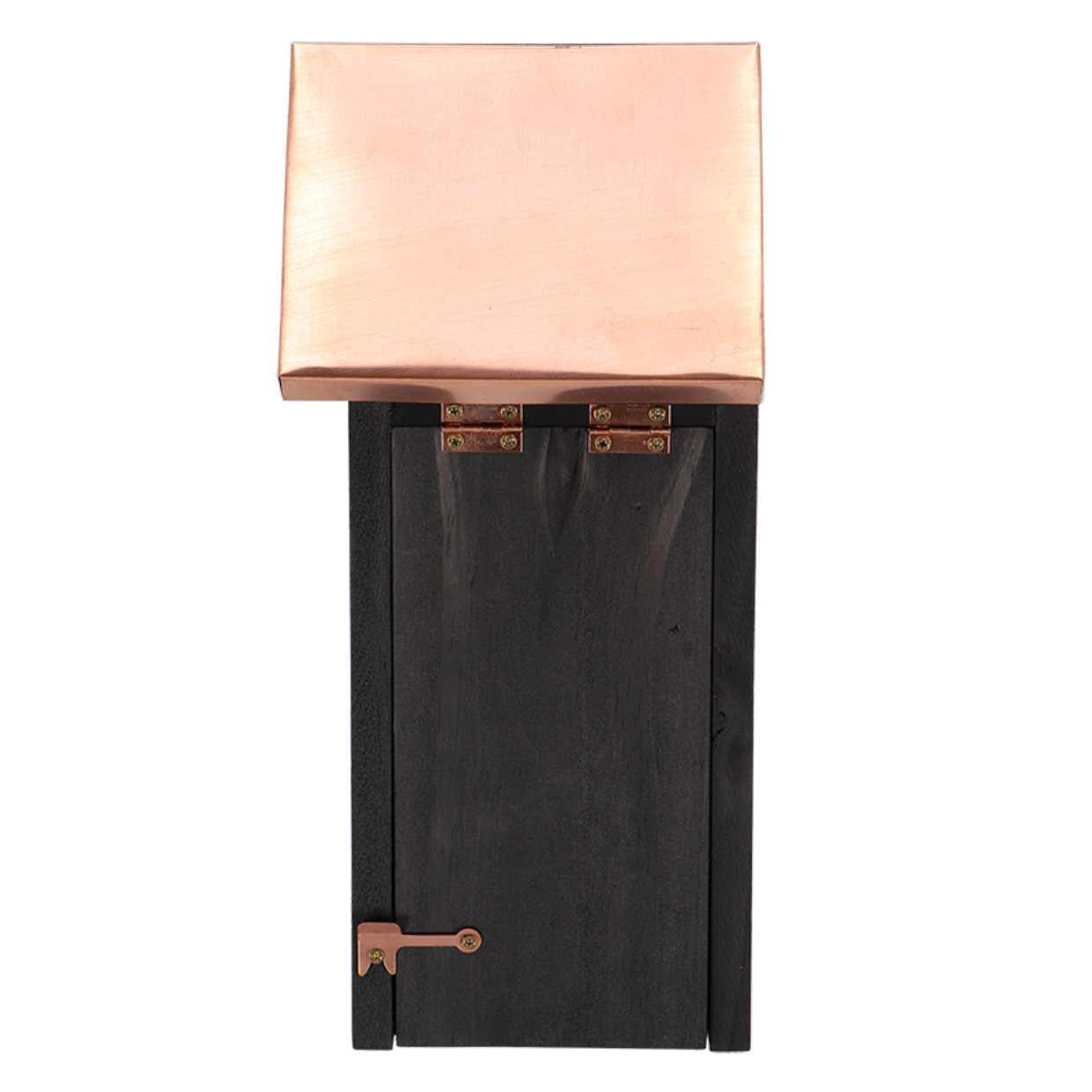 Vogelhaus Kohlmeise Nistkasten – Schwarzes Kiefernholz mit Kupferakzenten – Nistplatz für Kohlmeisen & kleine Gartenvögel – Wetterfest & robust – 17x14x29,7cm