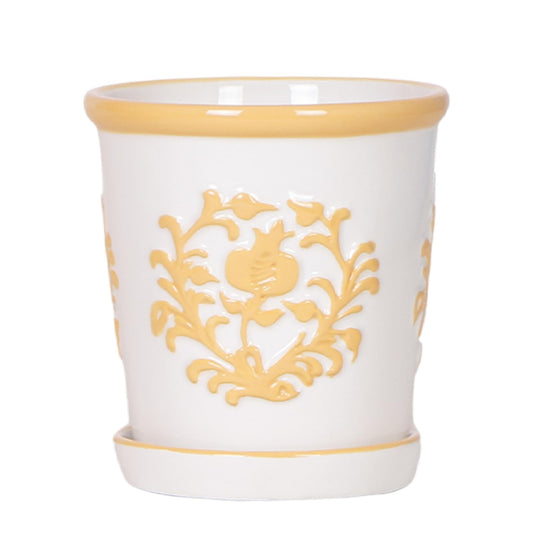 Topf Malaga Light Orange – Ø9cm – Dekorativer Keramik-Übertopf mit sommerlichem Design – Handgemacht wirkender Look – Robust & langlebig – Perfekt für Zimmerpflanzen