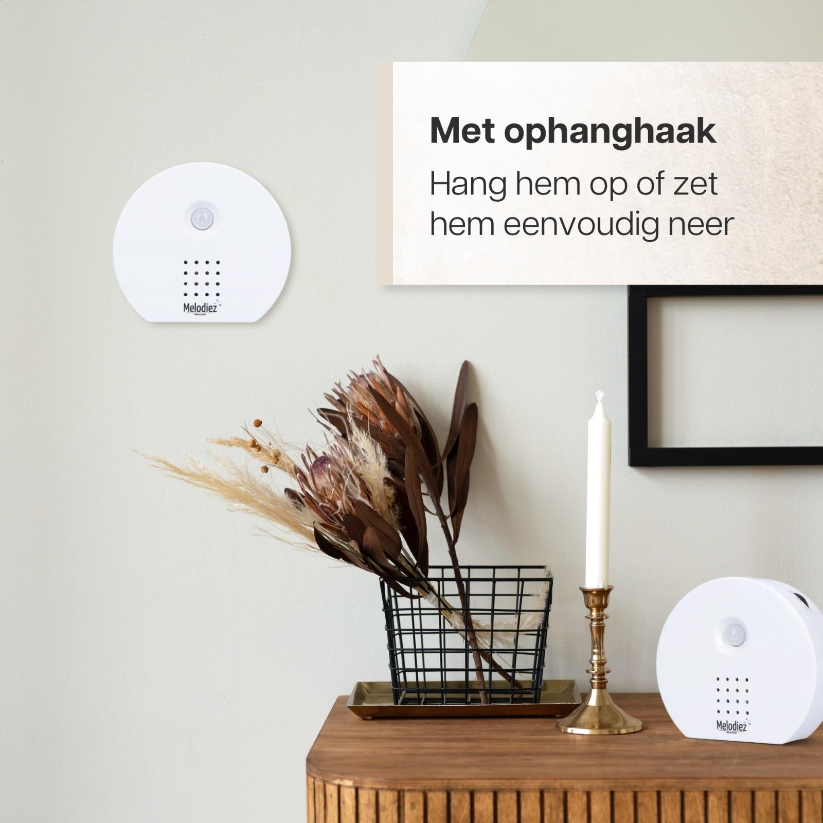 Melodiez Musikbox Weiß – Naturklänge mit Bewegungssensor – Kompakte Soundbox für beruhigende Vogelstimmen, Meeresrauschen & Dschungelklänge – Inklusive Batterien – Elegantes Design