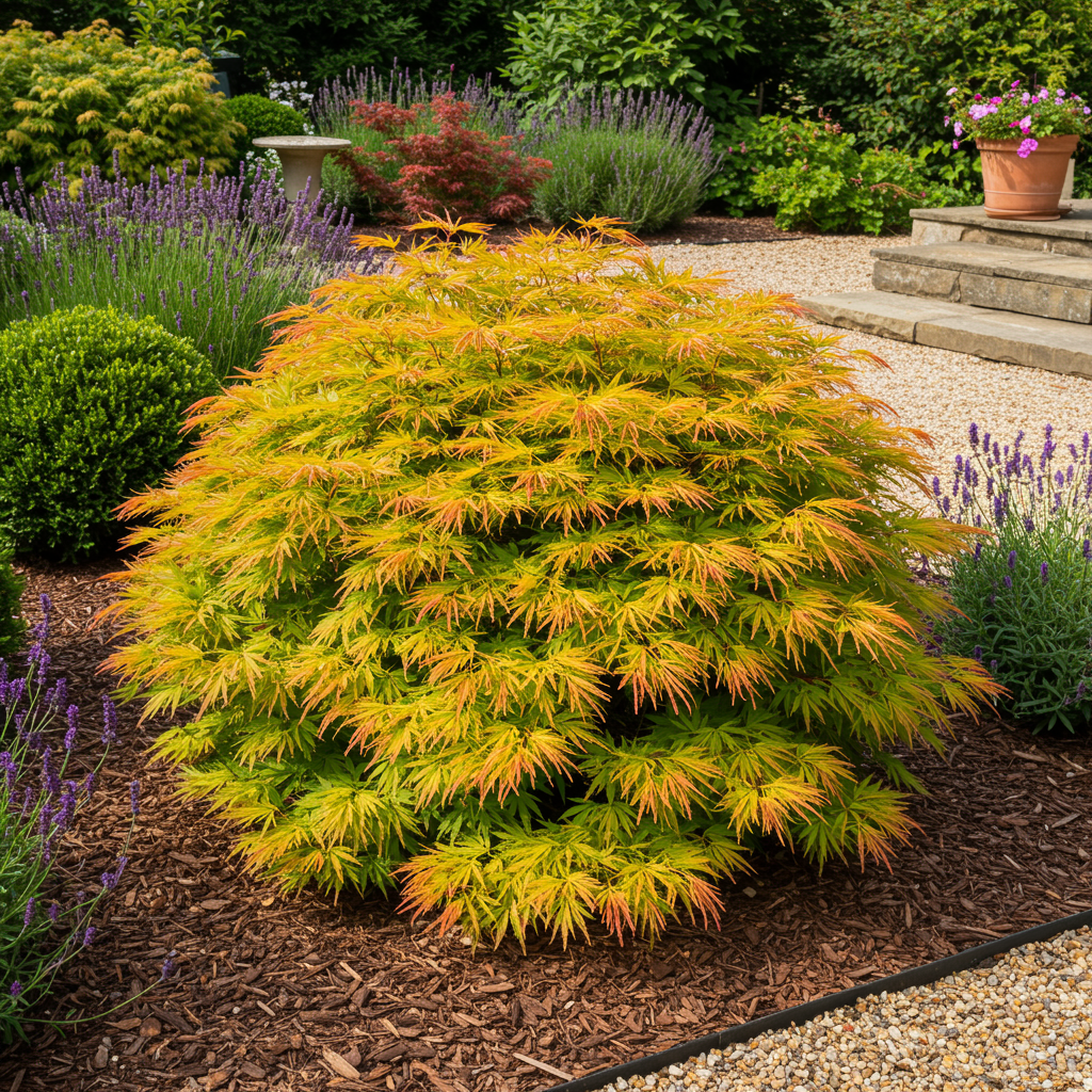 Japanischer Ahorn – Acer palmatum 'Summergold' – ca. 70 cm hoch – Ø19 cm – goldgelbes Laub – Balkon- & Gartenpflanze