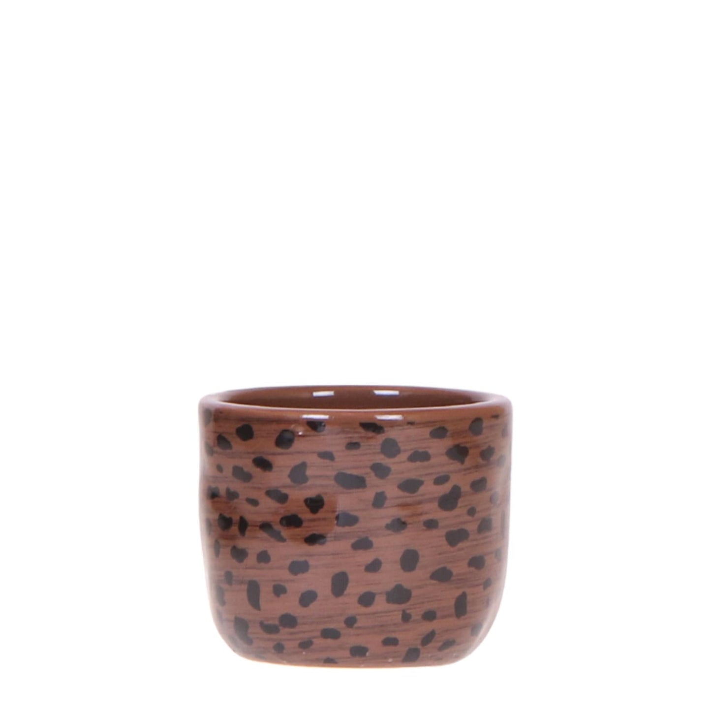 Leoparden-Ziertopf – Ø6 cm – Dekotopf mit Leopardenmuster – Pflanztopf aus Keramik – Blumentopf für kleine Zimmerpflanzen & Sukkulenten – Braun/Schwarz – Indoor-Deko