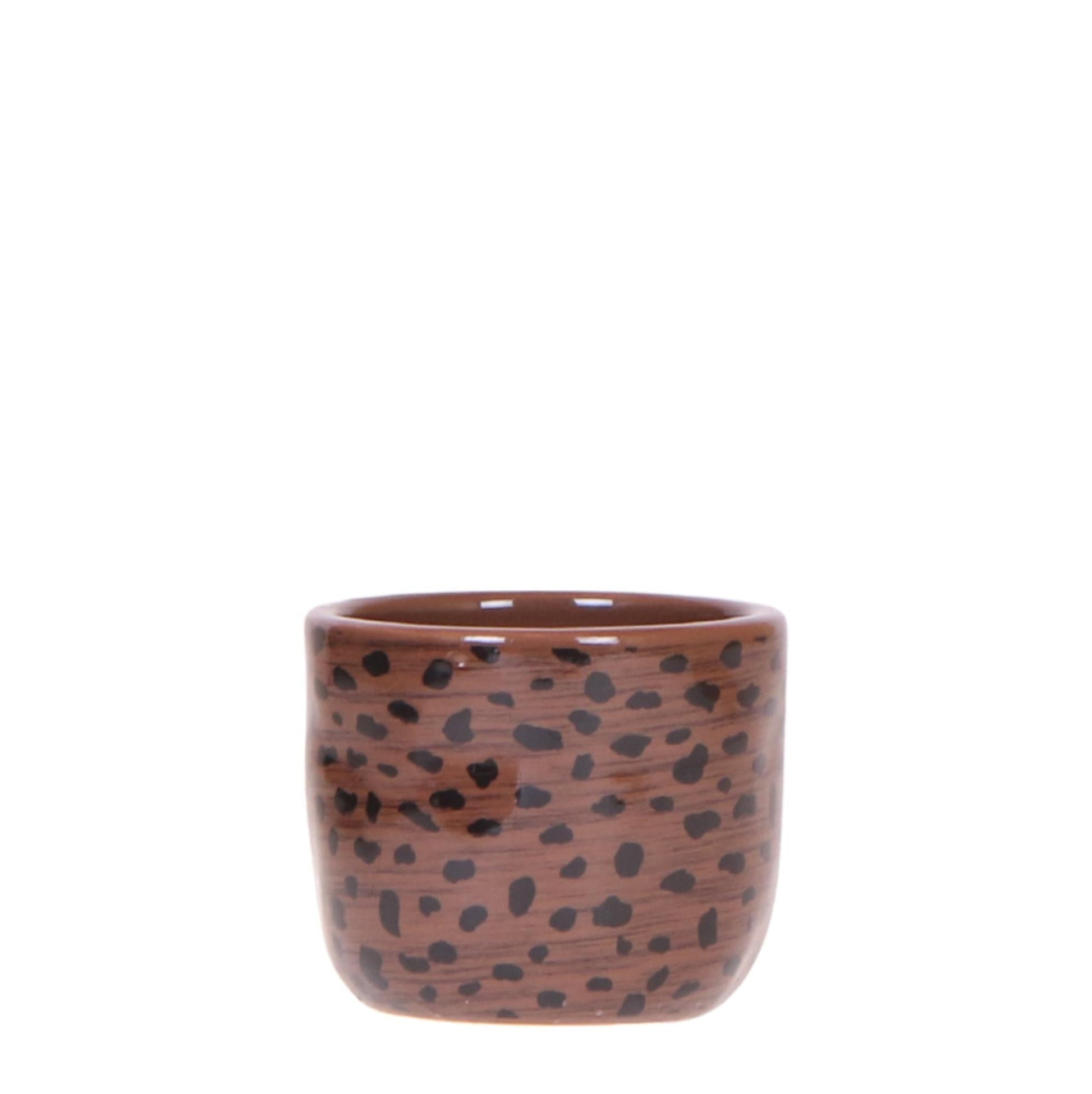 Leoparden-Ziertopf – Ø6 cm – Dekotopf mit Leopardenmuster – Pflanztopf aus Keramik – Blumentopf für kleine Zimmerpflanzen & Sukkulenten – Braun/Schwarz – Indoor-Deko