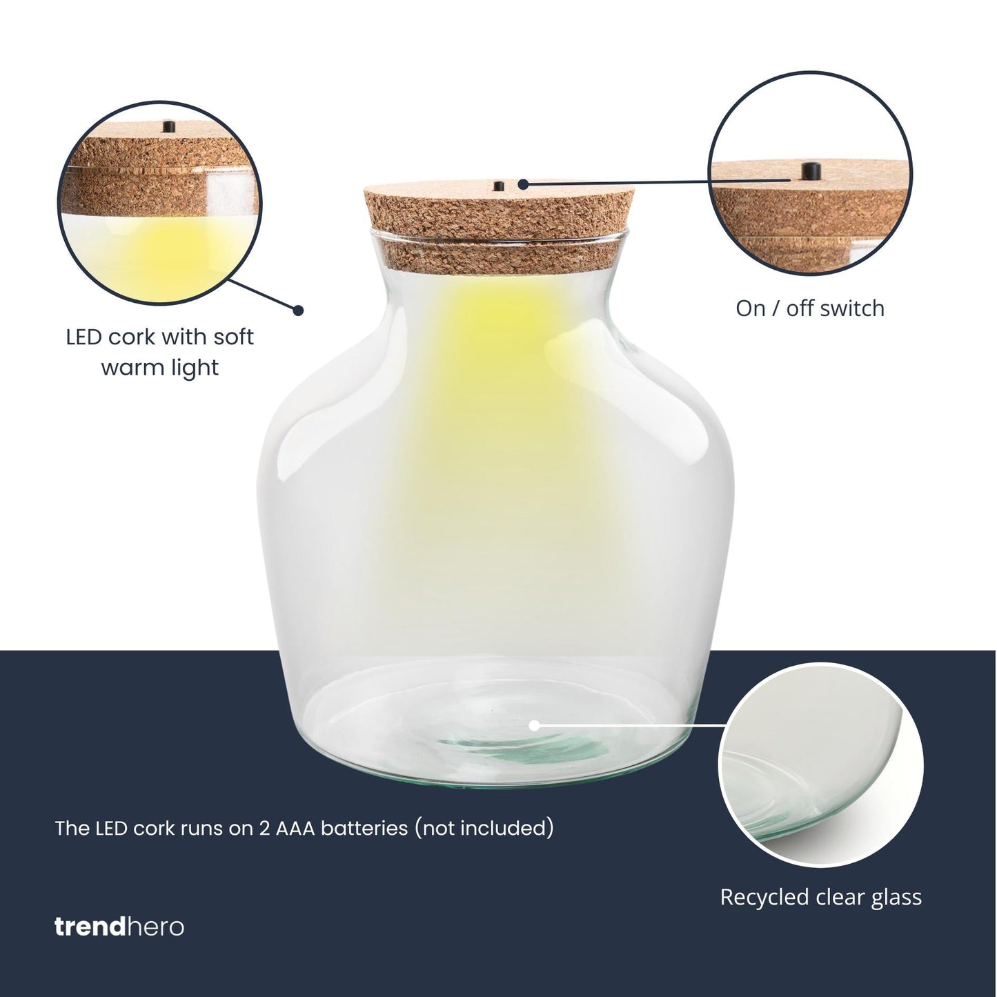 Terrarium fles met LED-verlichting - Gesloten terrarium - Little Joe - ↑ 22 cm - Ø 20 cm