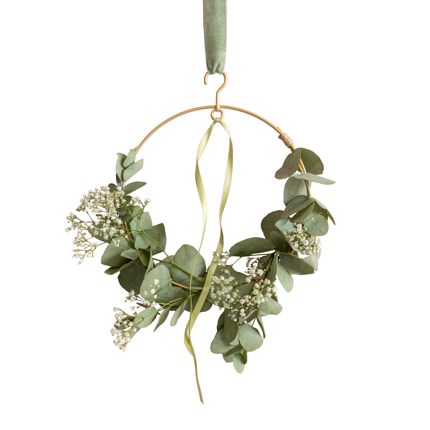 Blumenkranz DIY – Eukalyptusring zum Selbermachen – inkl. Metallring, frischem Eukalyptus, Schleierkraut & Bänder – Kreatives Briefkastengeschenk