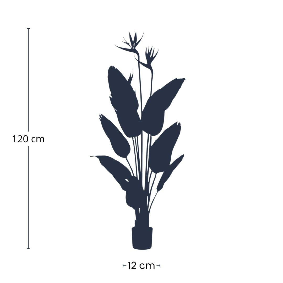 Strelitzia mit Blüten – 120cm – Kunstpflanze im schwarzen Topf – tropischer Blickfang – hochwertige Dekopflanze für Wohnzimmer, Büro & Flur – pflegeleicht