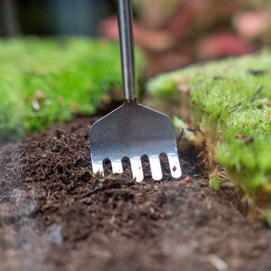 Flaschengarten-Harke – Teleskop 16–49 cm – Edelstahl – Präzisionswerkzeug für Terrarien, Mini-Gärten & Aquascaping