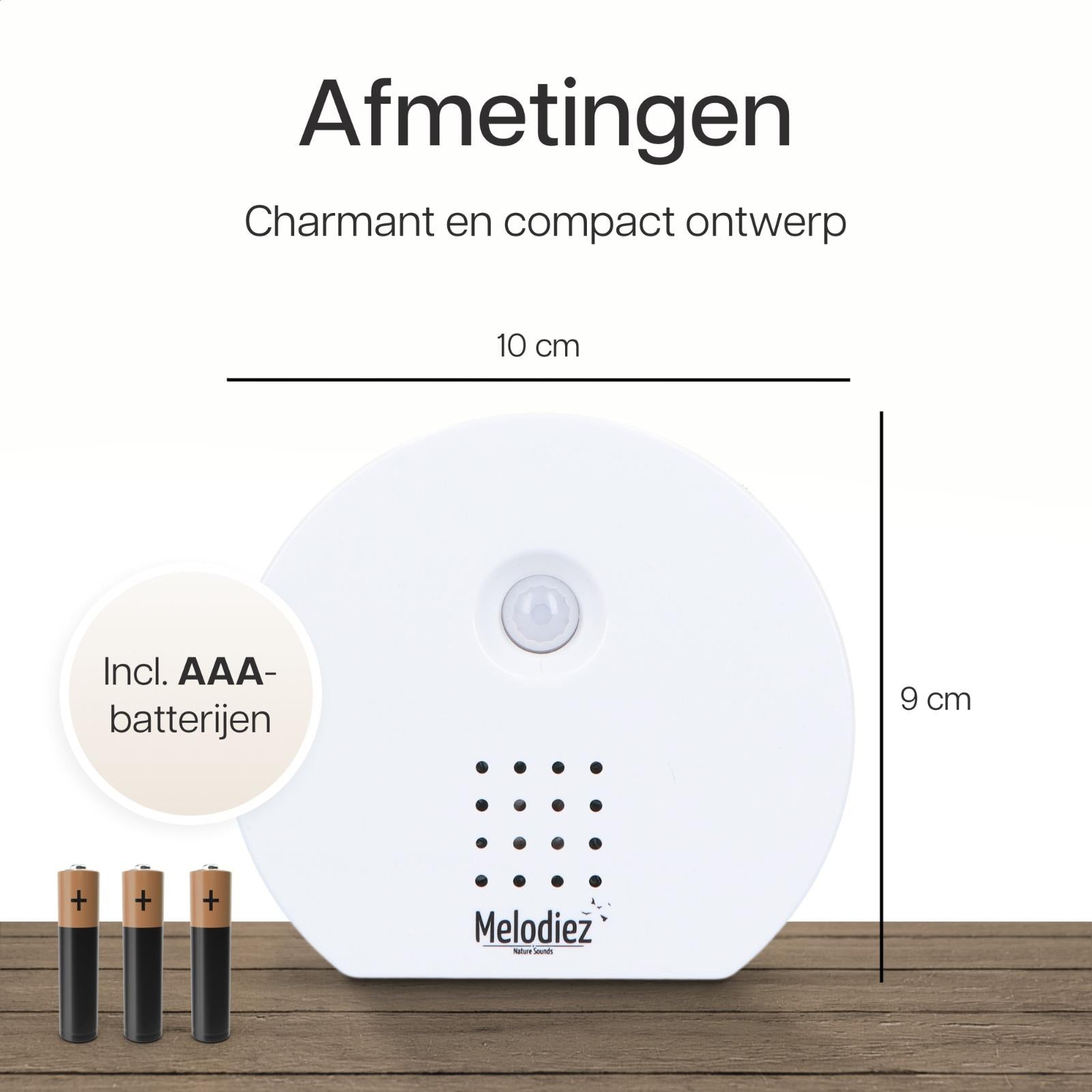 Melodiez Musikbox Weiß – Naturklänge mit Bewegungssensor – Kompakte Soundbox für beruhigende Vogelstimmen, Meeresrauschen & Dschungelklänge – Inklusive Batterien – Elegantes Design